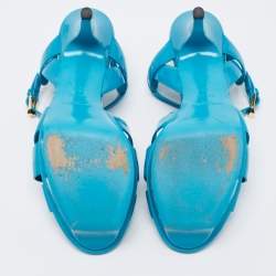 Pre Owned Yves Saint Laurent Blue Patent Leather Tribute Ankle Strap  Sandals Size 39
