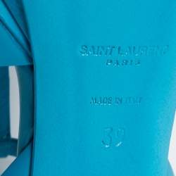 Pre Owned Yves Saint Laurent Blue Patent Leather Tribute Ankle Strap  Sandals Size 39