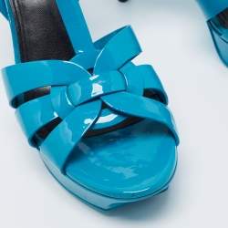 Pre Owned Yves Saint Laurent Blue Patent Leather Tribute Ankle Strap  Sandals Size 39