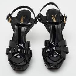 مملوكة مسبقًا Yves Saint Laurent Black Patent Tribute Ankle Strap Sandals Size 37.5