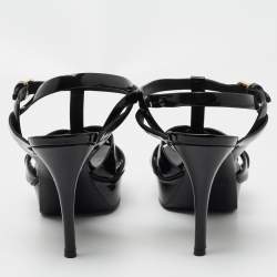 مملوكة مسبقًا Yves Saint Laurent Black Patent Tribute Ankle Strap Sandals Size 37.5