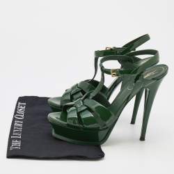 مملوكة مسبقًا Yves Saint Laurent Green Patent Leather Tribute Platform Sandals Size 40