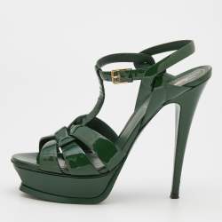 مملوكة مسبقًا Yves Saint Laurent Green Patent Leather Tribute Platform Sandals Size 40