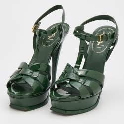 مملوكة مسبقًا Yves Saint Laurent Green Patent Leather Tribute Platform Sandals Size 40