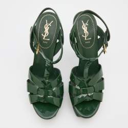 مملوكة مسبقًا Yves Saint Laurent Green Patent Leather Tribute Platform Sandals Size 40