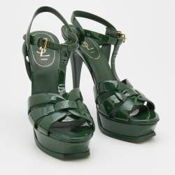 مملوكة مسبقًا Yves Saint Laurent Green Patent Leather Tribute Platform Sandals Size 40