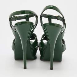 مملوكة مسبقًا Yves Saint Laurent Green Patent Leather Tribute Platform Sandals Size 40