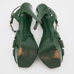 مملوكة مسبقًا Yves Saint Laurent Green Patent Leather Tribute Platform Sandals Size 40