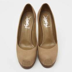 Yves Saint Laurent Brown Nubuck Leather Tribtoo  Pumps Size 36