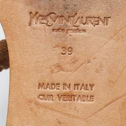 مملوكة مسبقًا Yves Saint Laurent Brown Canvas and Leather Embellished Flat Sandals Size 39