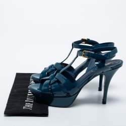 Pre Owned Yves Saint Laurent Navy Blue Patent Leather Tribute Platform Sandals Size 37