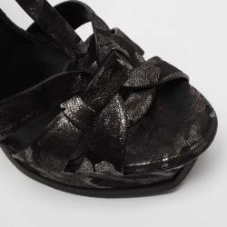 Pre Owned Yves Saint Laurent Black/Silver  Suede Tribute Ankle Strap  Sandals Size 38