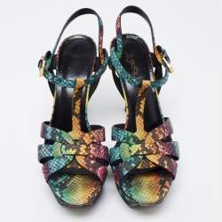 Pre Owned Yves Saint Laurent Multicolor Python Embossed Leather Tribute Sandals Size 38.5