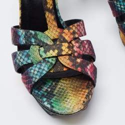 Pre Owned Yves Saint Laurent Multicolor Python Embossed Leather Tribute Sandals Size 38.5