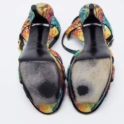 Pre Owned Yves Saint Laurent Multicolor Python Embossed Leather Tribute Sandals Size 38.5