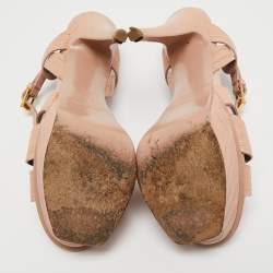 Pre Owned Yves Saint Laurent Pink Lizard Embossed Leather Tribute Ankle Strap Sandals Size 37.5