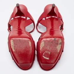 مملوكة مسبقًا Yves Saint Laurent Red Leather Tribute Platform Sandals Size 40