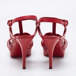 مملوكة مسبقًا Yves Saint Laurent Red Leather Tribute Platform Sandals Size 40