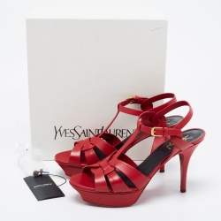 مملوكة مسبقًا Yves Saint Laurent Red Leather Tribute Platform Sandals Size 40