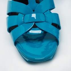 Pre Owned Yves Saint Laurent Blue Patent Leather Tribute Platform Sandals Size 39.5