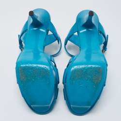 Pre Owned Yves Saint Laurent Blue Patent Leather Tribute Platform Sandals Size 39.5