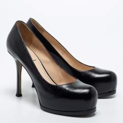 Pre Owned Yves Saint Laurent Black Leather Tribtoo Pumps Size 38