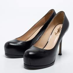 Pre Owned Yves Saint Laurent Black Leather Tribtoo Pumps Size 38
