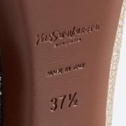 Yves Saint Laurent Gold Textured Leather Peep Toe Platform Pumps Size 37.5