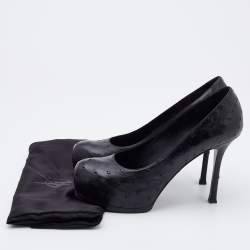 Pre Owned Yves Saint Laurent Black Ostrich Leather Tribtoo Platform Pumps Size 37.5