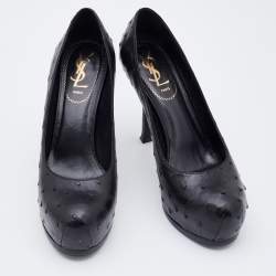 Pre Owned Yves Saint Laurent Black Ostrich Leather Tribtoo Platform Pumps Size 37.5