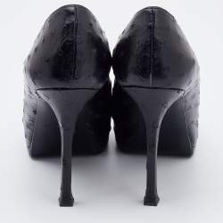 Pre Owned Yves Saint Laurent Black Ostrich Leather Tribtoo Platform Pumps Size 37.5