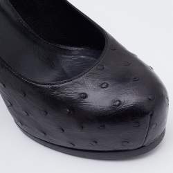 Pre Owned Yves Saint Laurent Black Ostrich Leather Tribtoo Platform Pumps Size 37.5