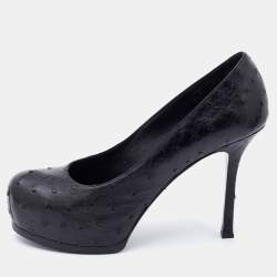Pre Owned Yves Saint Laurent Black Ostrich Leather Tribtoo Platform Pumps Size 37.5