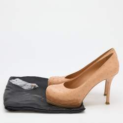 Pre Owned Yves Saint Laurent Beige Ostrich Leather Tribtoo Platform Pumps Size 37.5
