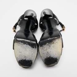 Pre Owned Yves Saint Laurent Black Patent Leather Tribute Platform Sandals Size 39