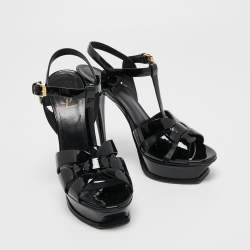 Pre Owned Yves Saint Laurent Black Patent Leather Tribute Platform Sandals Size 39