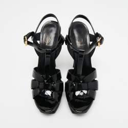 Pre Owned Yves Saint Laurent Black Patent Leather Tribute Platform Sandals Size 39