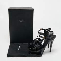 Pre Owned Yves Saint Laurent Black Patent Leather Tribute Platform Sandals Size 39