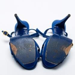 مملوكة مسبقًا Yves Saint Laurent Navy Blue Suede Chain Detail Platform Sandals Size 39.5