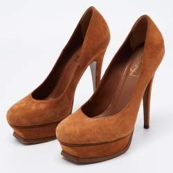 Pre Owned Yves Saint Laurent Brown Suede Tribtoo Platform Pumps Size 39