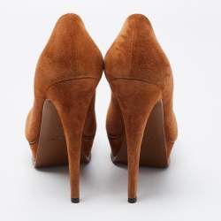 Pre Owned Yves Saint Laurent Brown Suede Tribtoo Platform Pumps Size 39