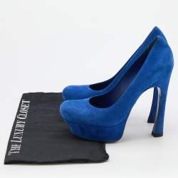 Yves Saint Laurent Blue Suede Palais Platform Peep Toe Pumps Size 36.5