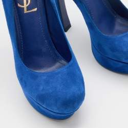 Yves Saint Laurent Blue Suede Palais Platform Peep Toe Pumps Size 36.5