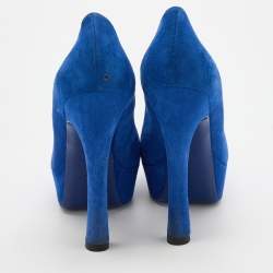 Yves Saint Laurent Blue Suede Palais Platform Peep Toe Pumps Size 36.5