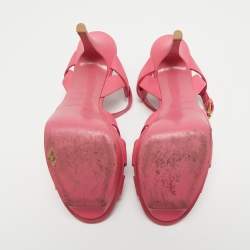 Pre Owned Yves Saint Laurent Pink Leather Platform Tribute Sandals Size 38.5