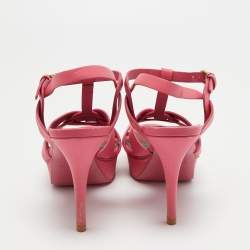 Pre Owned Yves Saint Laurent Pink Leather Platform Tribute Sandals Size 38.5