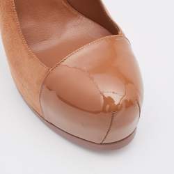 Yves Saint Laurent Brown Suede And Patent Leather Cap Toe Tribtoo Platform Pumps Size 39.5
