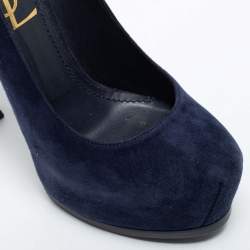 Pre Owned Yves Saint Laurent Navy Blue Suede Tribtoo Pumps Size 35