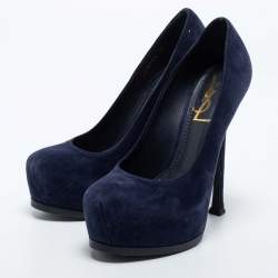 Pre Owned Yves Saint Laurent Navy Blue Suede Tribtoo Pumps Size 35