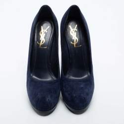 Pre Owned Yves Saint Laurent Navy Blue Suede Tribtoo Pumps Size 35